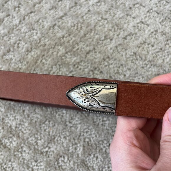 Aritzia Wilfred Free Western Belt Leather Belt Brown Silver Hardware XXS - Picture 3 of 5